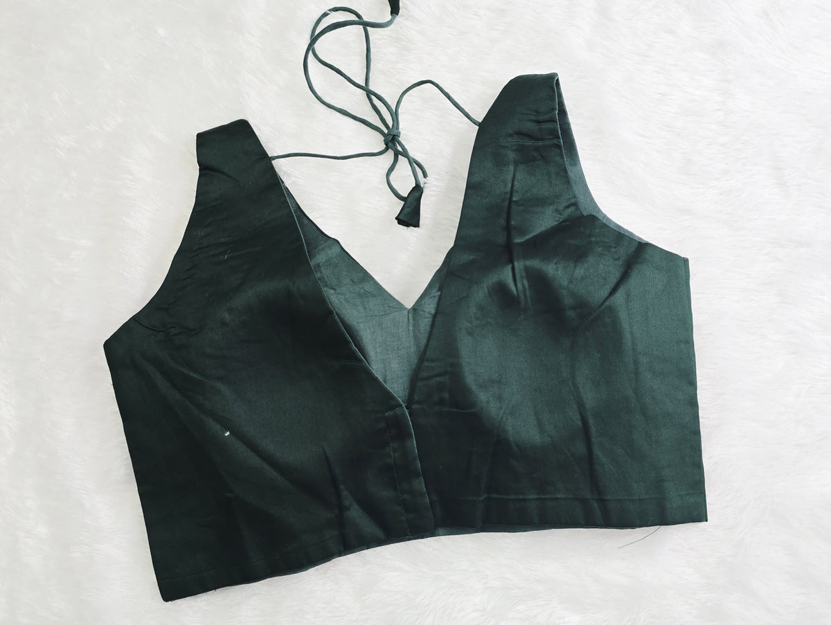 Dark Green V Neck Bloiuse