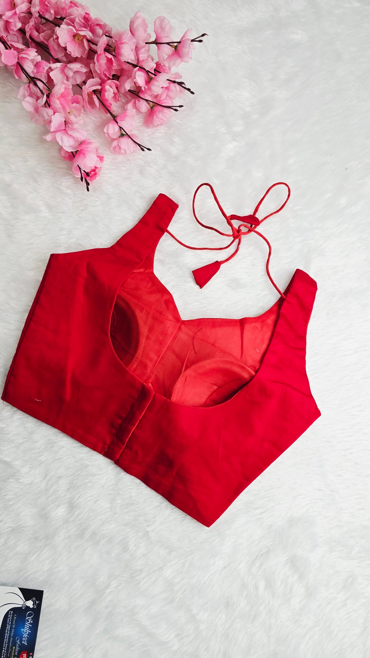 Red Blue Leaf Neck Blouse