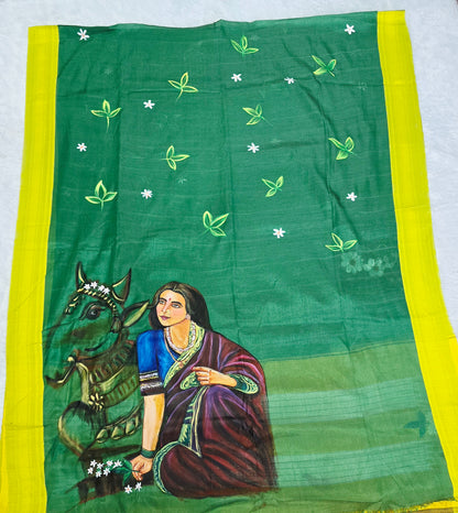 Exclusive hand-painted Handloom Irkal Saree