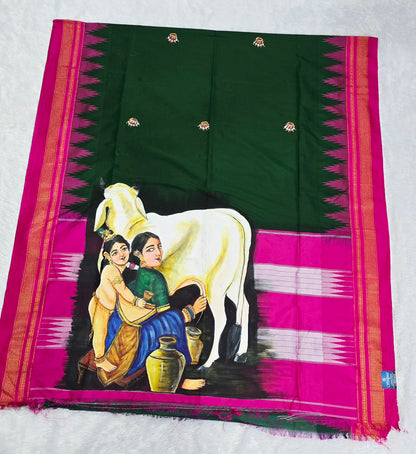 Exclusive hand-painted Handloom Irkal Saree