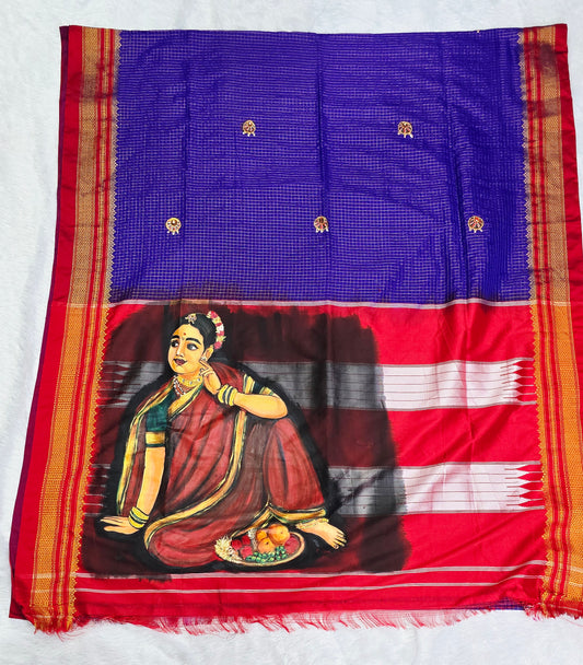 Exclusive hand-painted Handloom Irkal Saree