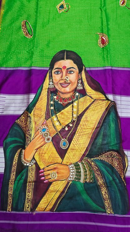 Exclusive hand-painted Handloom Irkal Saree