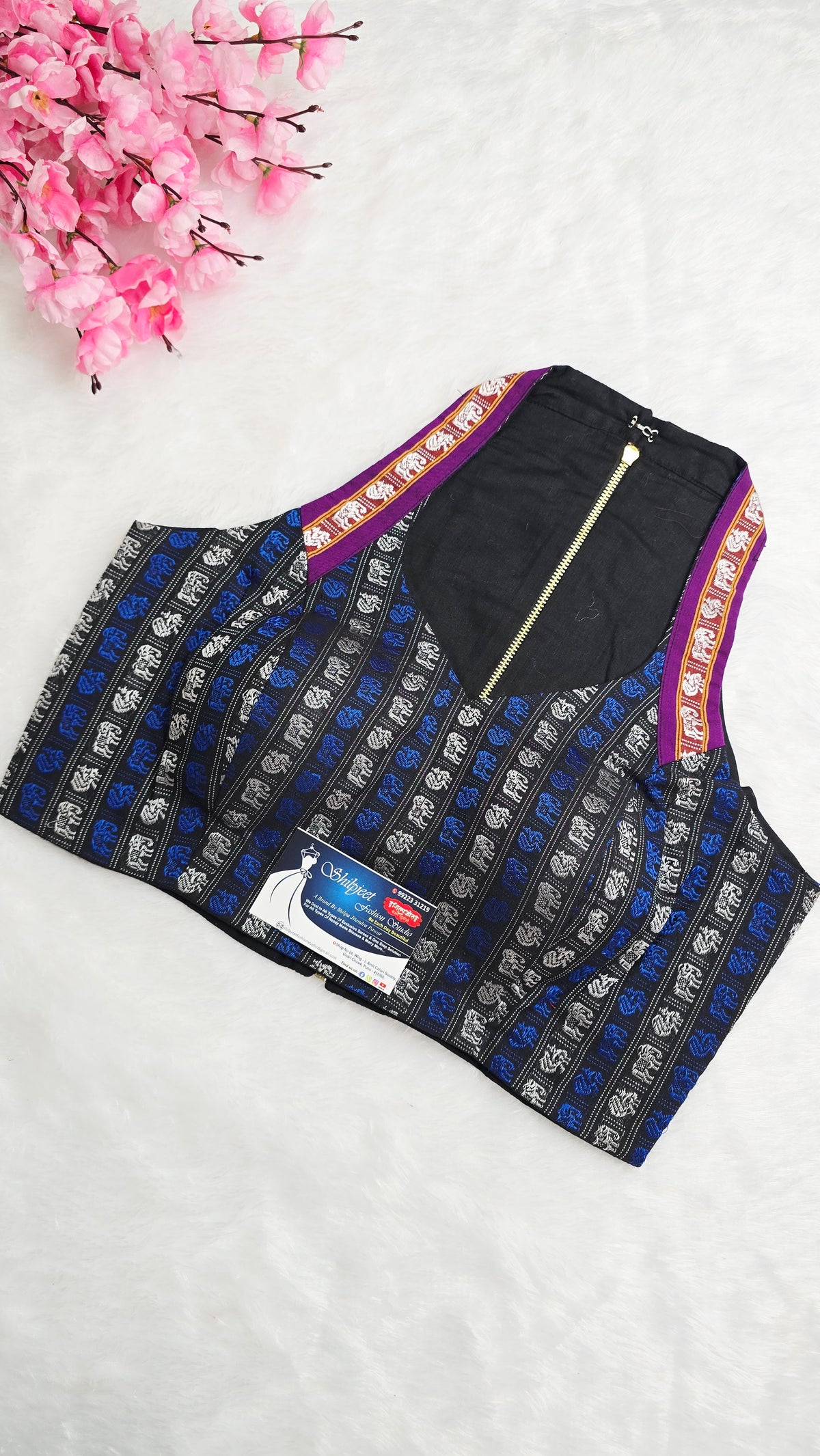 Halterneck Mulicolour Blouse With Purple Border