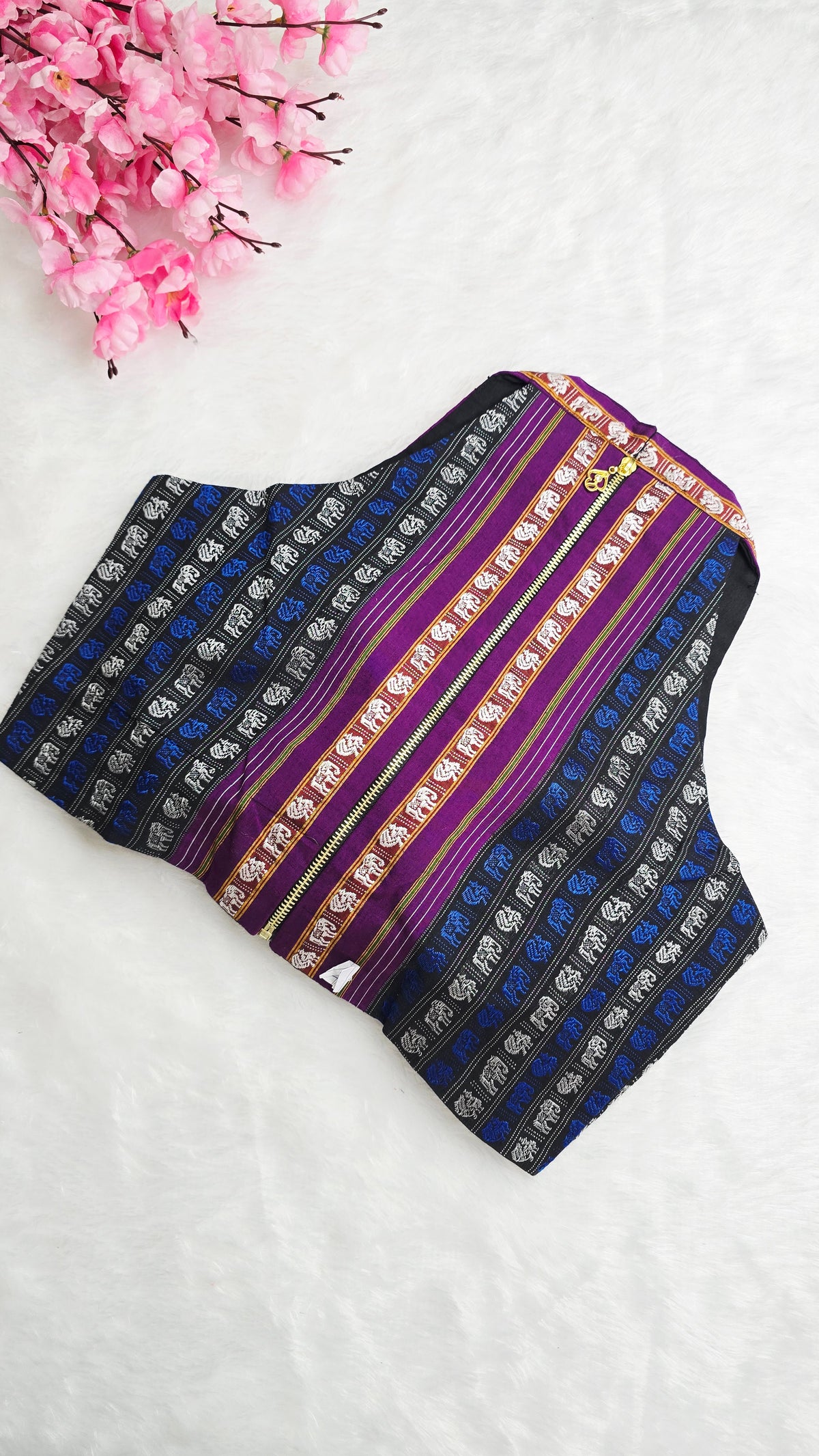 Halterneck Mulicolour Blouse With Purple Border