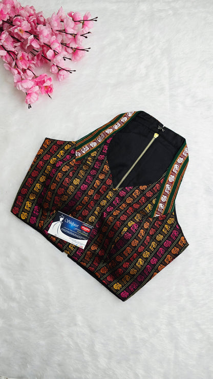 Halterneck Multicolour Blouse With Green Border