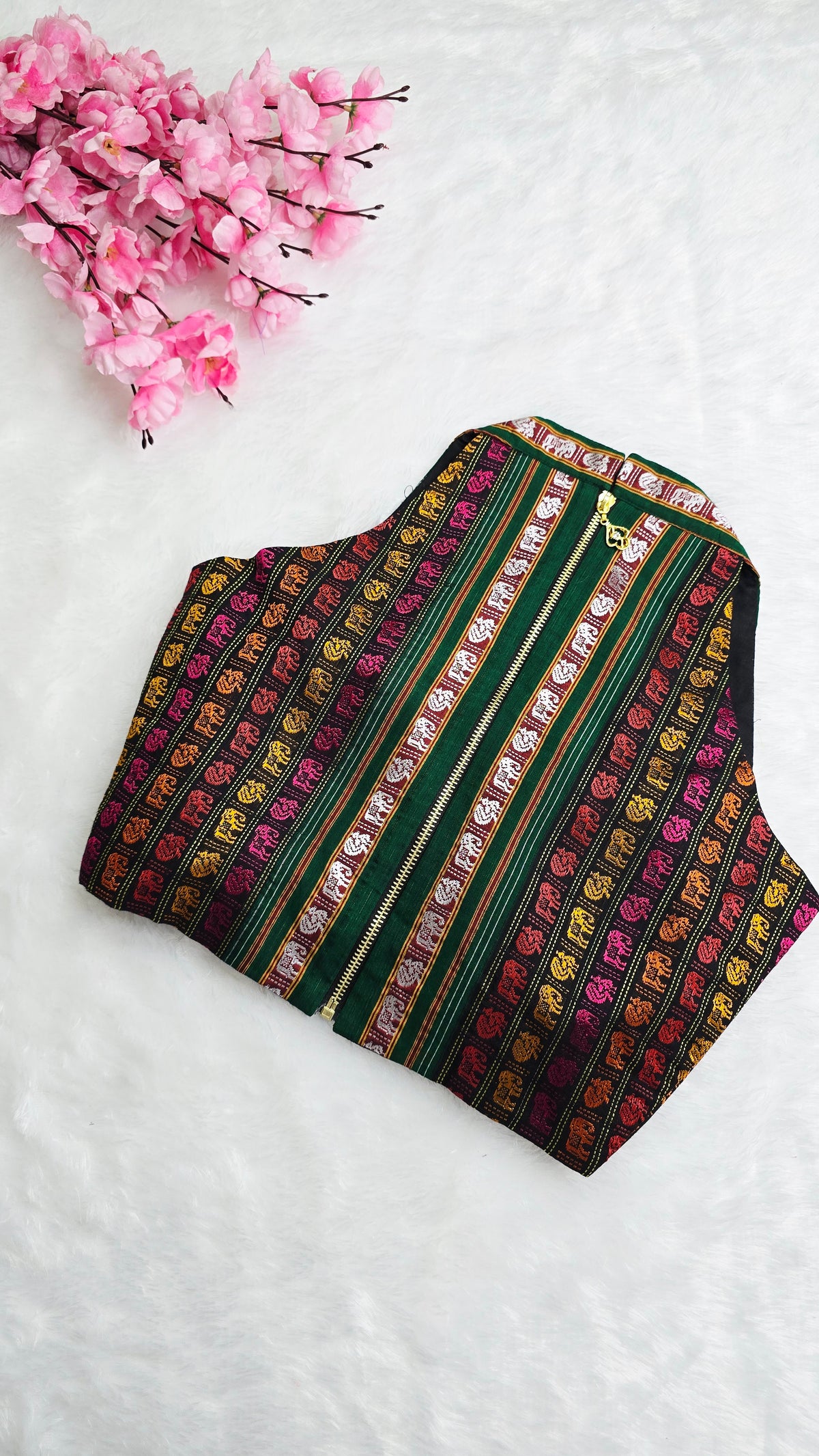 Halterneck Multicolour Blouse With Green Border