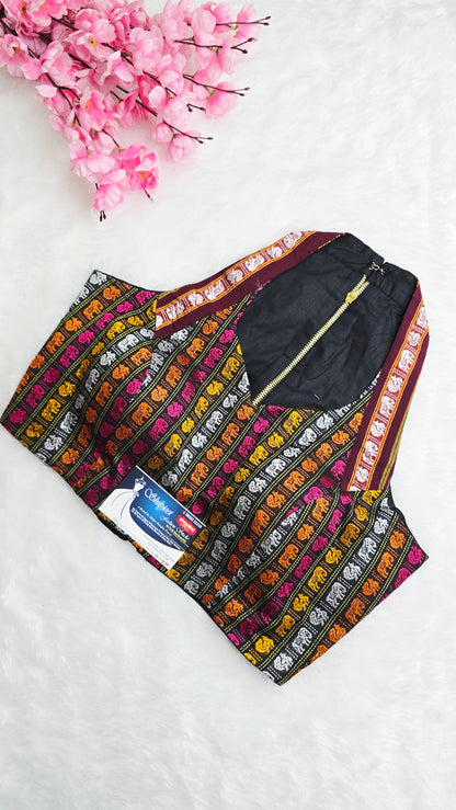 Khan Halterneck Multicolour Maroon Border Blouse