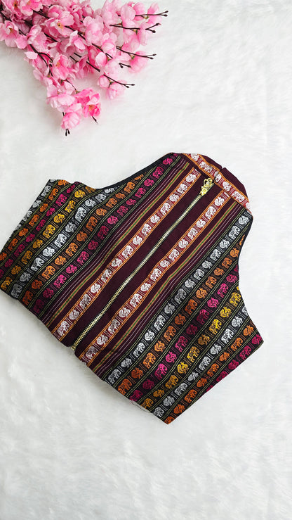 Khan Halterneck Multicolour Maroon Border Blouse