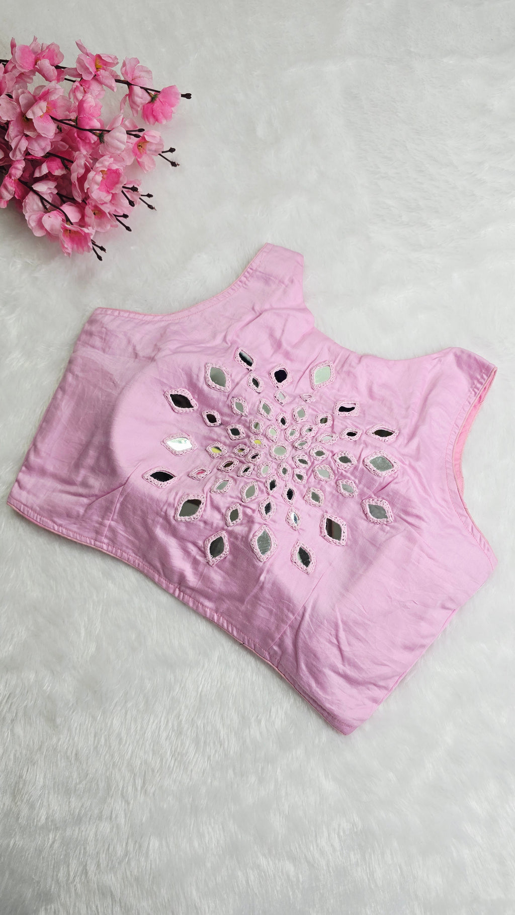 Mirror Work Blouse Baby Pink