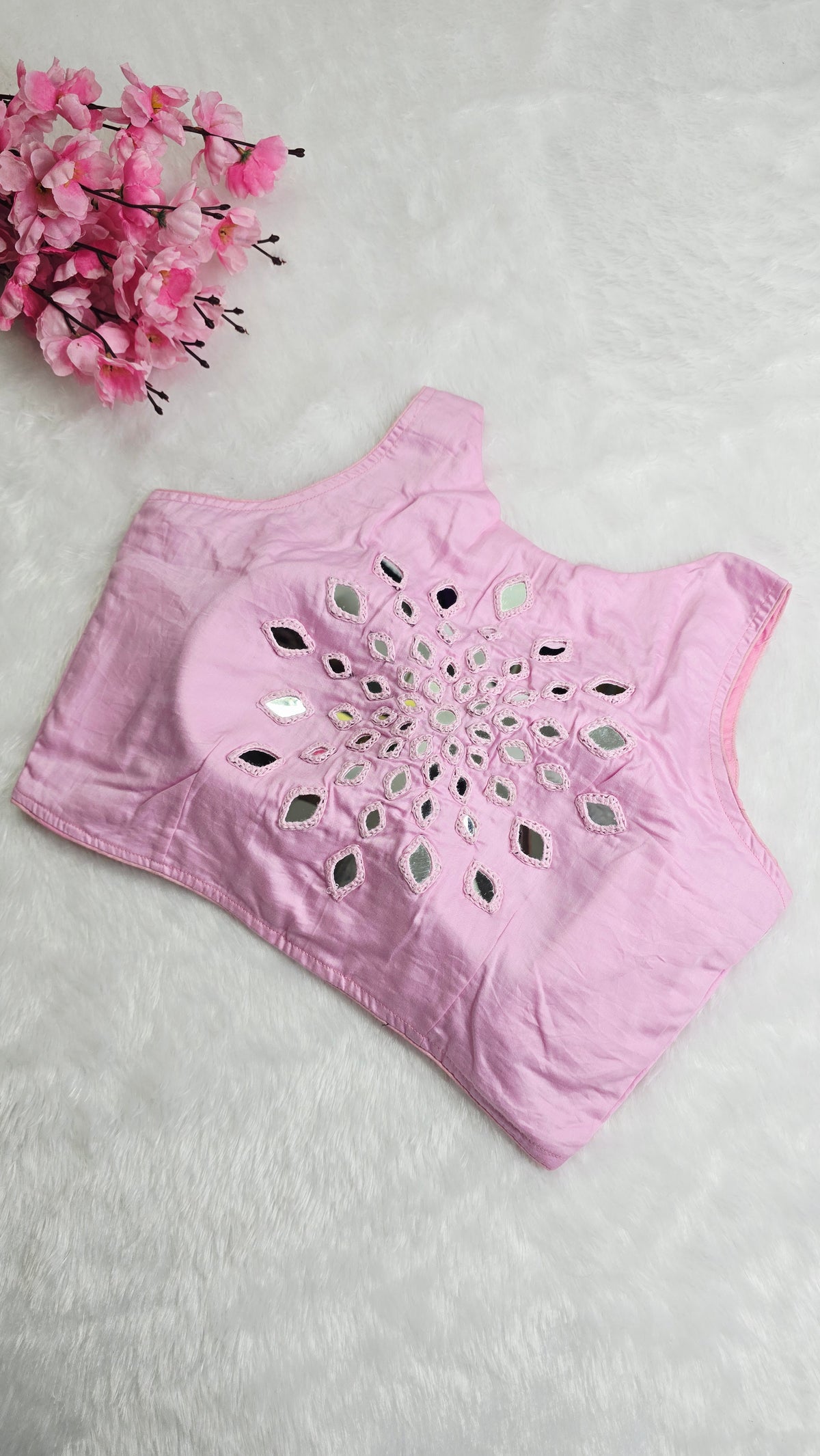 Mirror Work Blouse Baby Pink