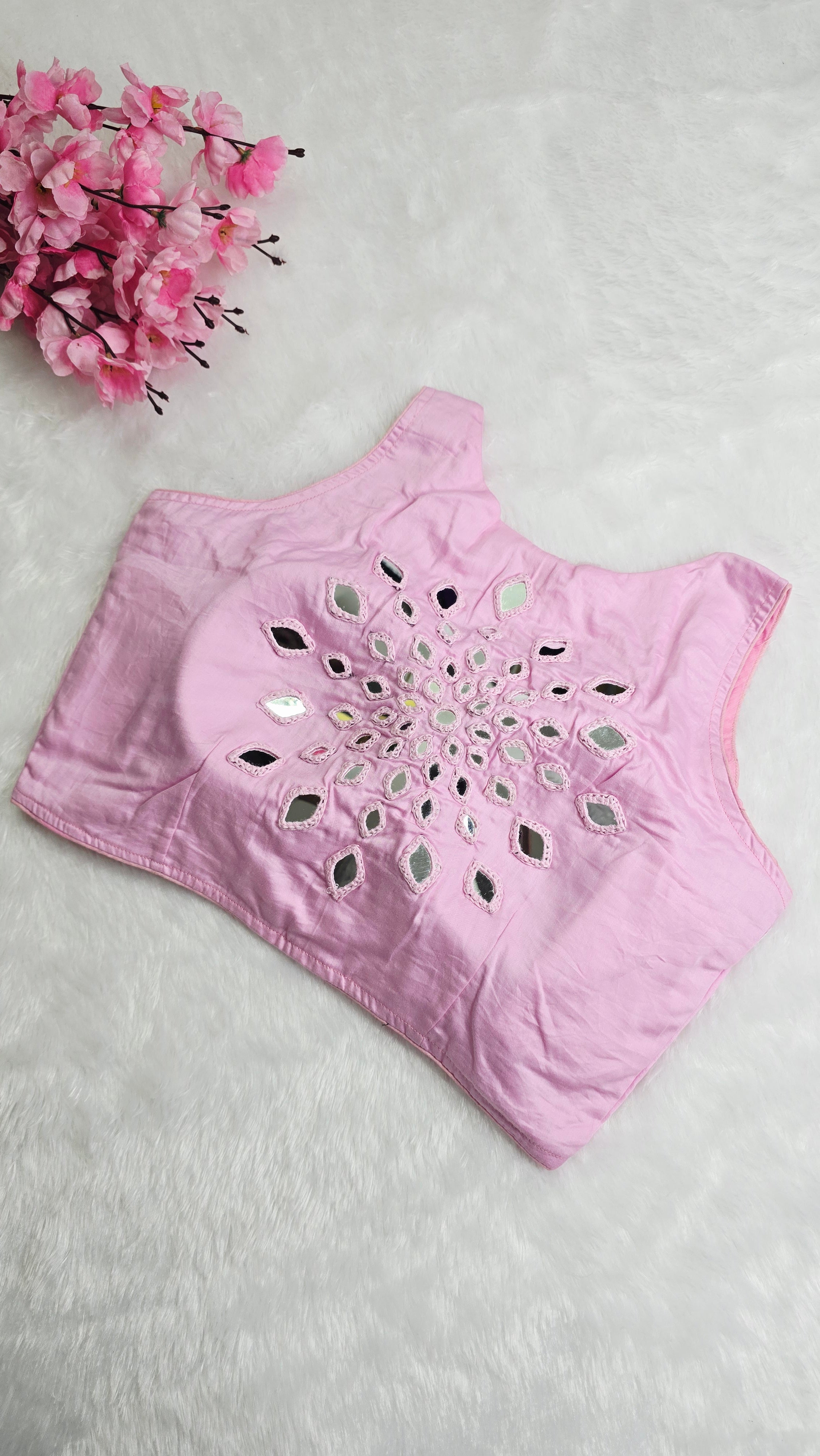 Mirror Work Blouse Baby Pink
