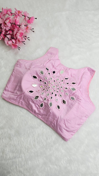 Mirror Work Blouse Baby Pink