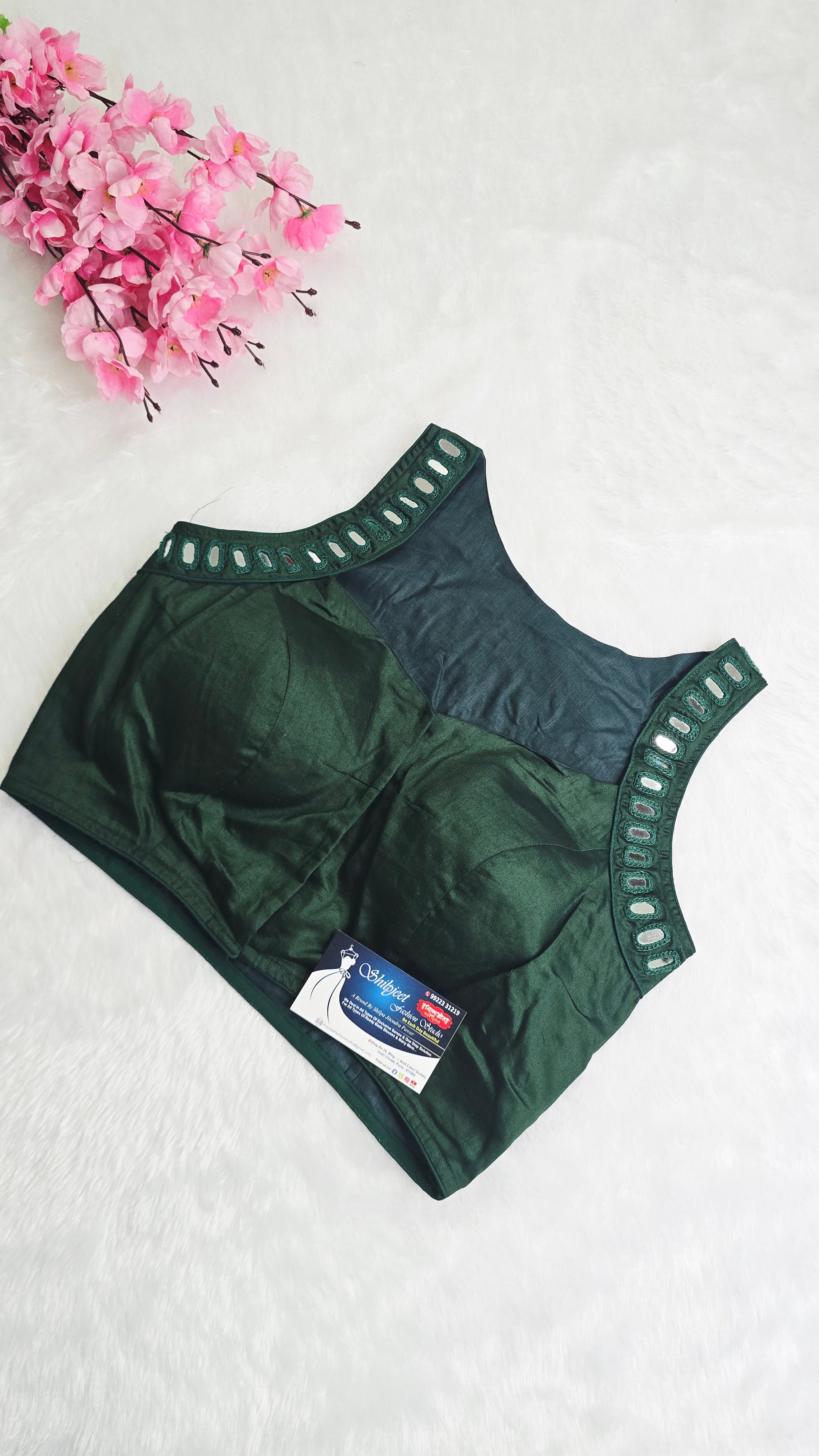 Mirror Work Blouse Bottle Green