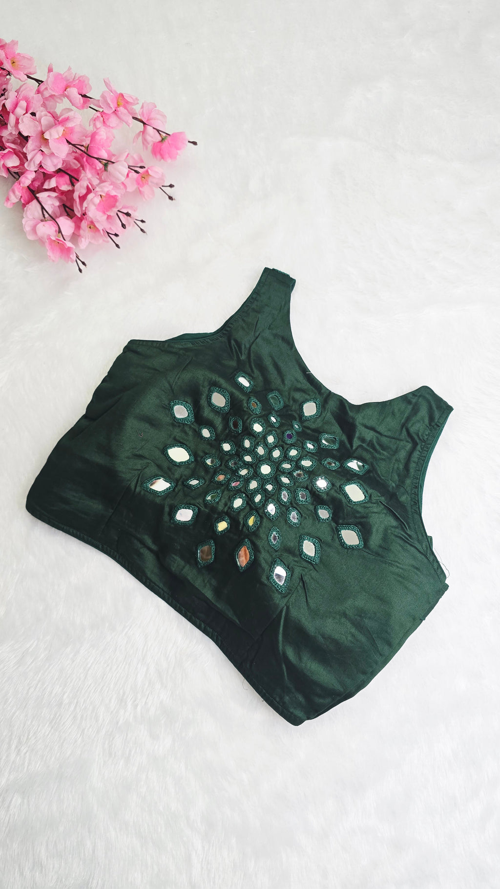 Mirror Work Blouse Bottle Green