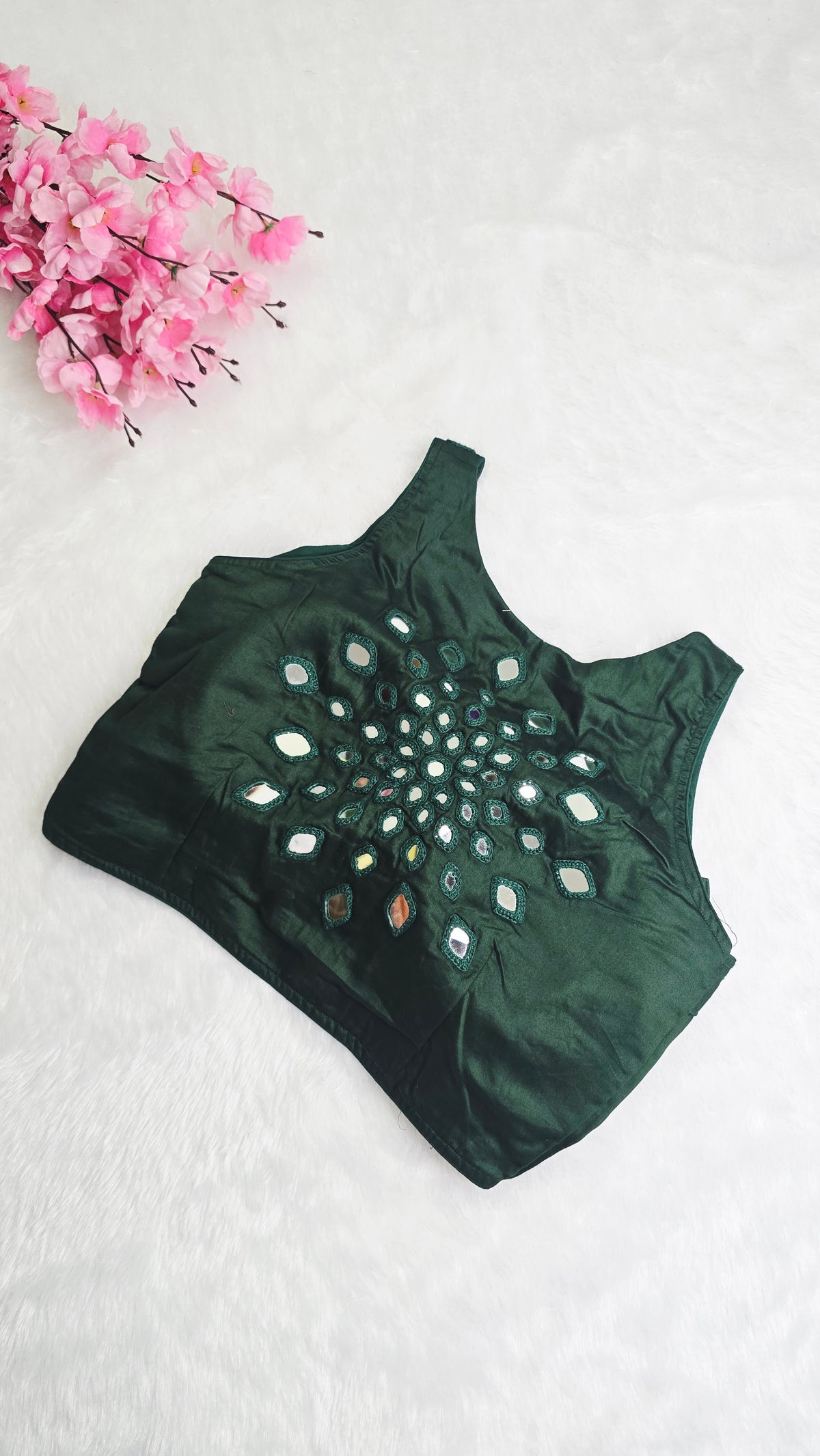 Mirror Work Blouse Bottle Green