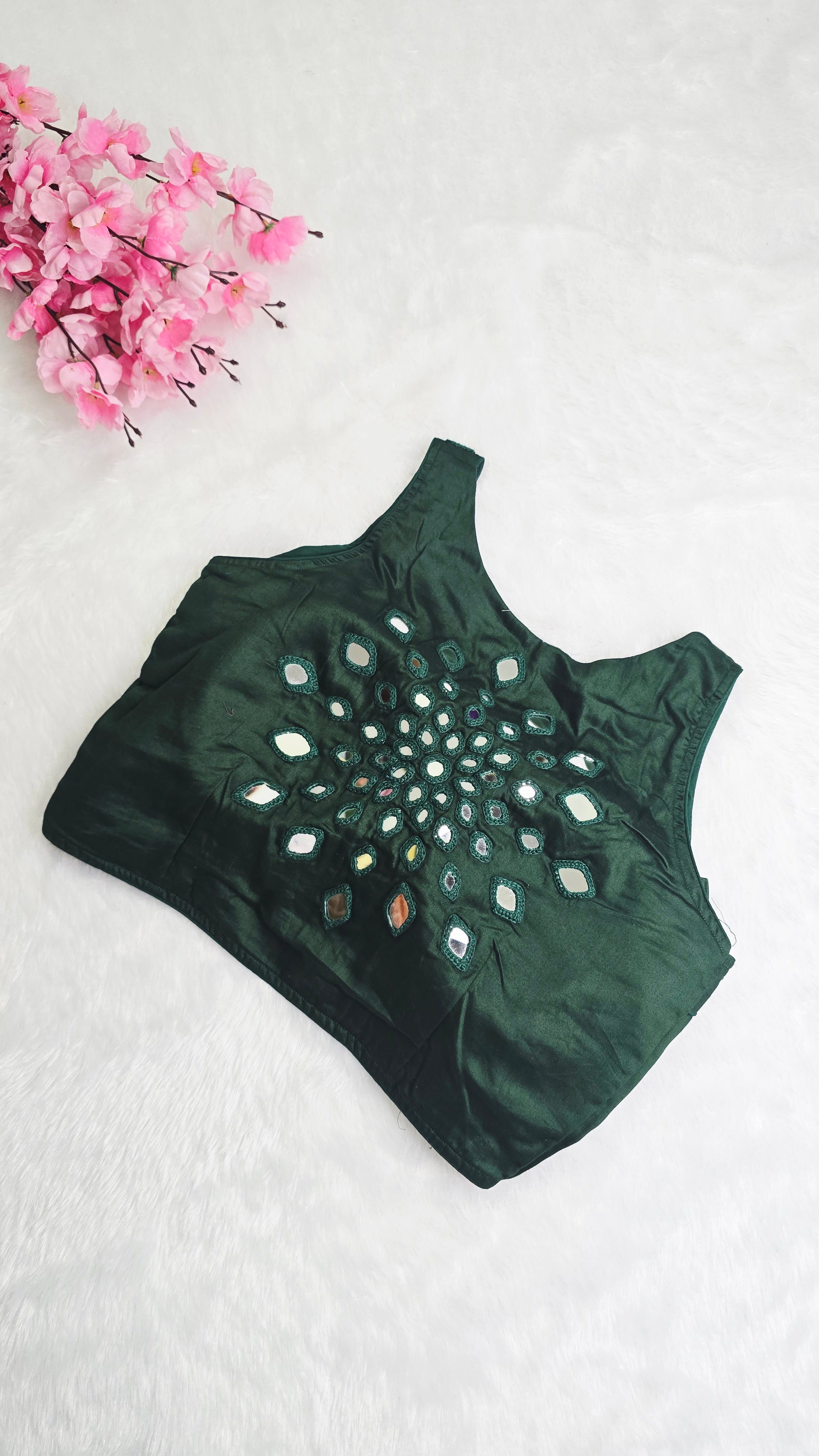 Mirror Work Blouse Bottle Green
