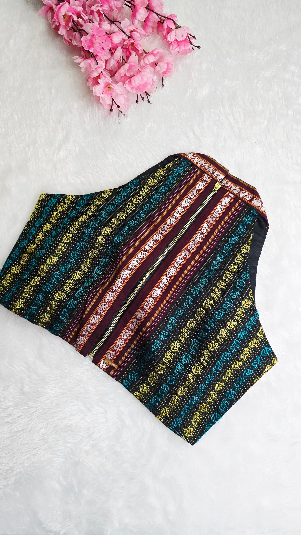 Halterneck Yellow Peacock With Maroon Border