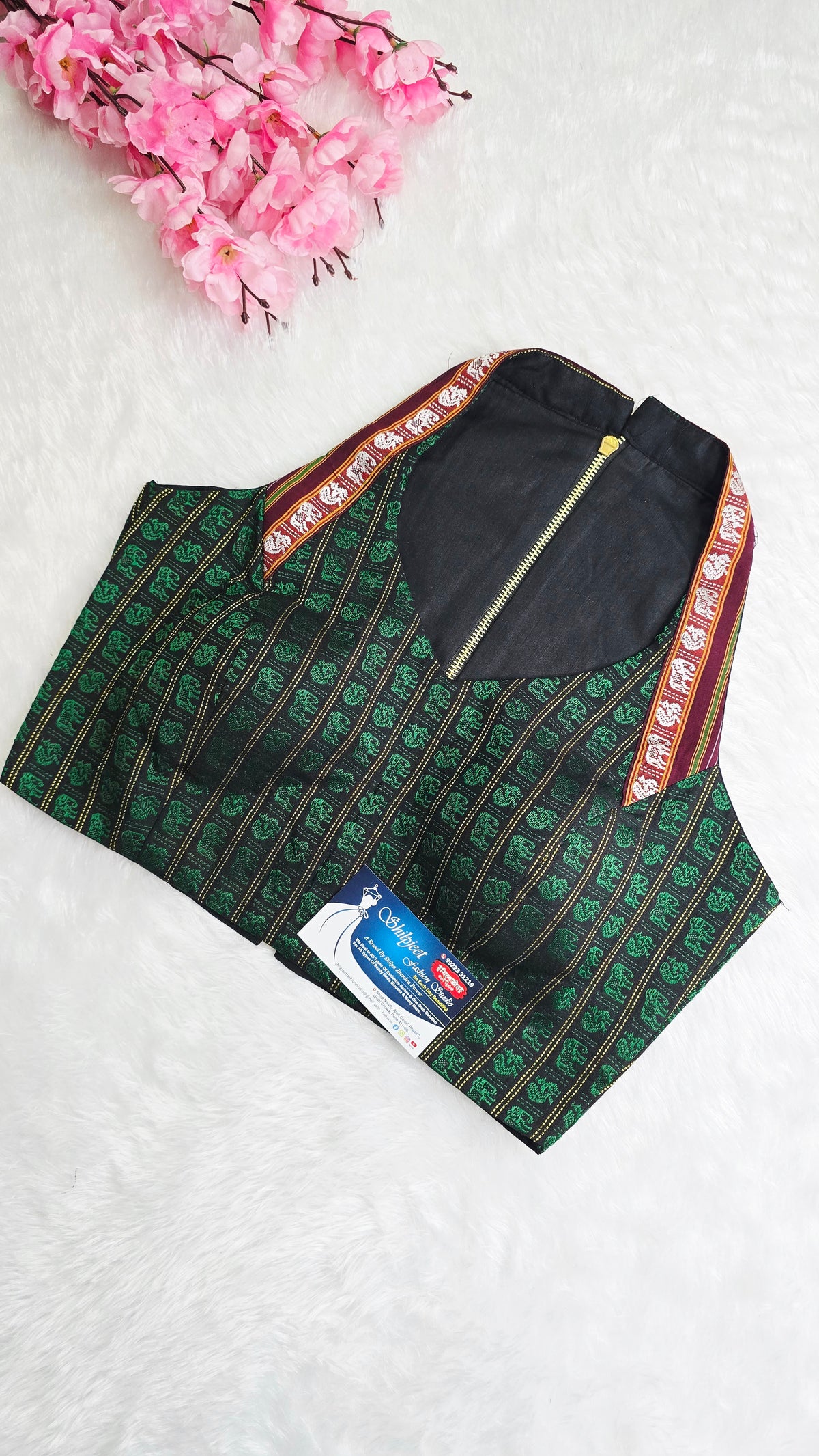 Halterneck Bottle Green With Maroon Border