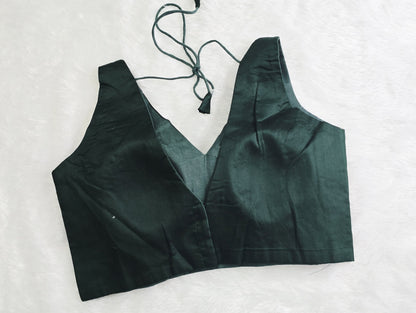 Dark Green V Neck Bloiuse