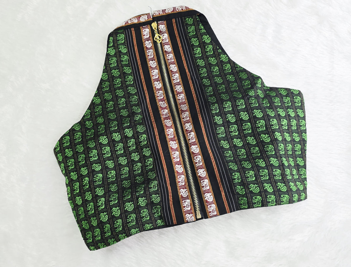 Halterneck Green Blouse With Black Border