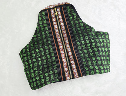 Halterneck Green Blouse With Black Border