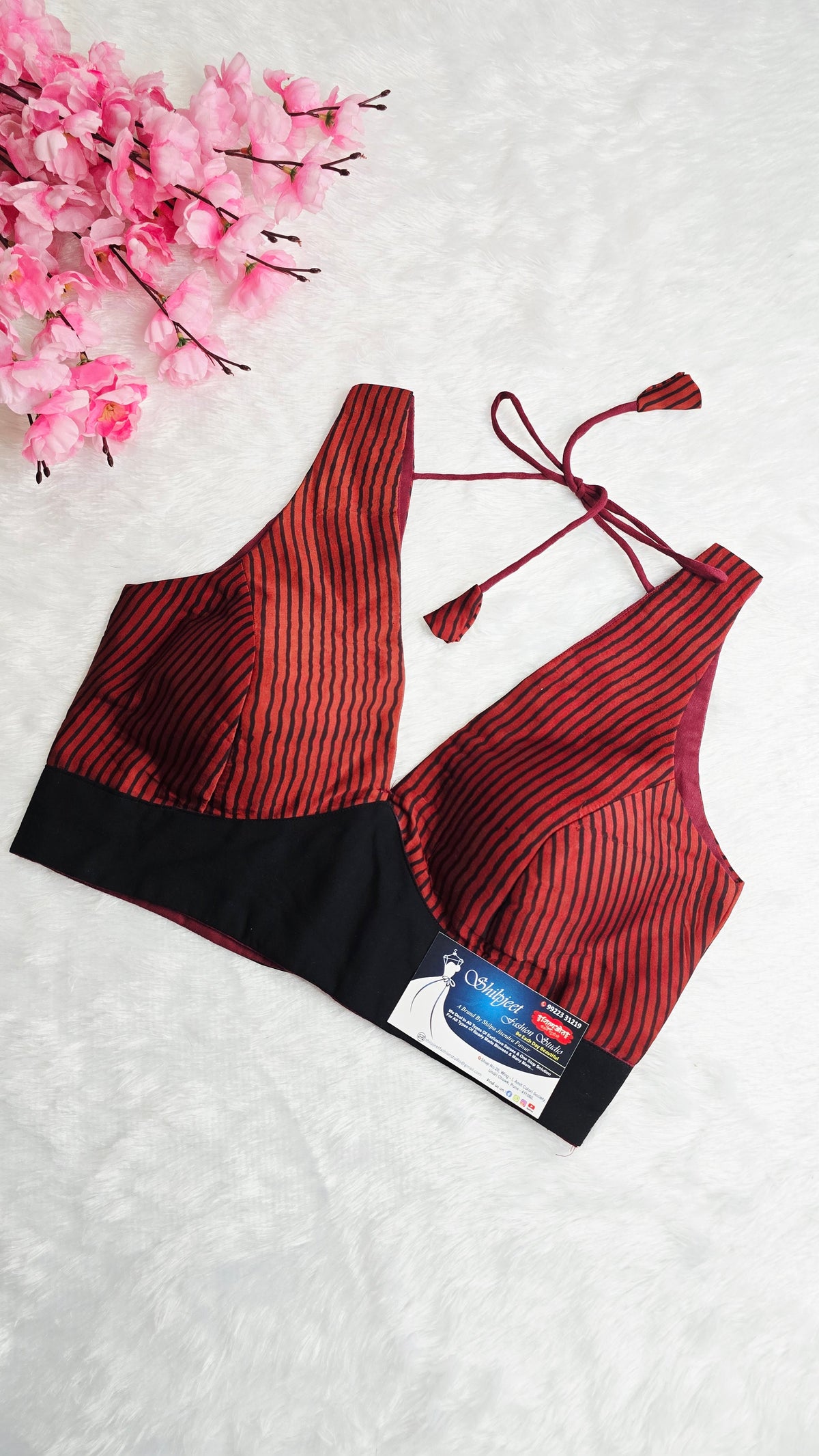 Ajrakh Print Blouse Red Stripe