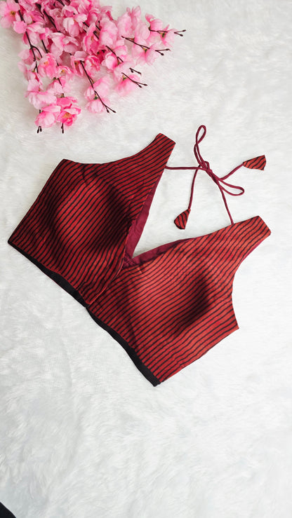 Ajrakh Print Blouse Red Stripe