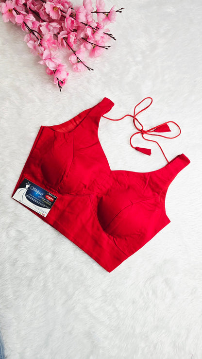 Red Blue Leaf Neck Blouse